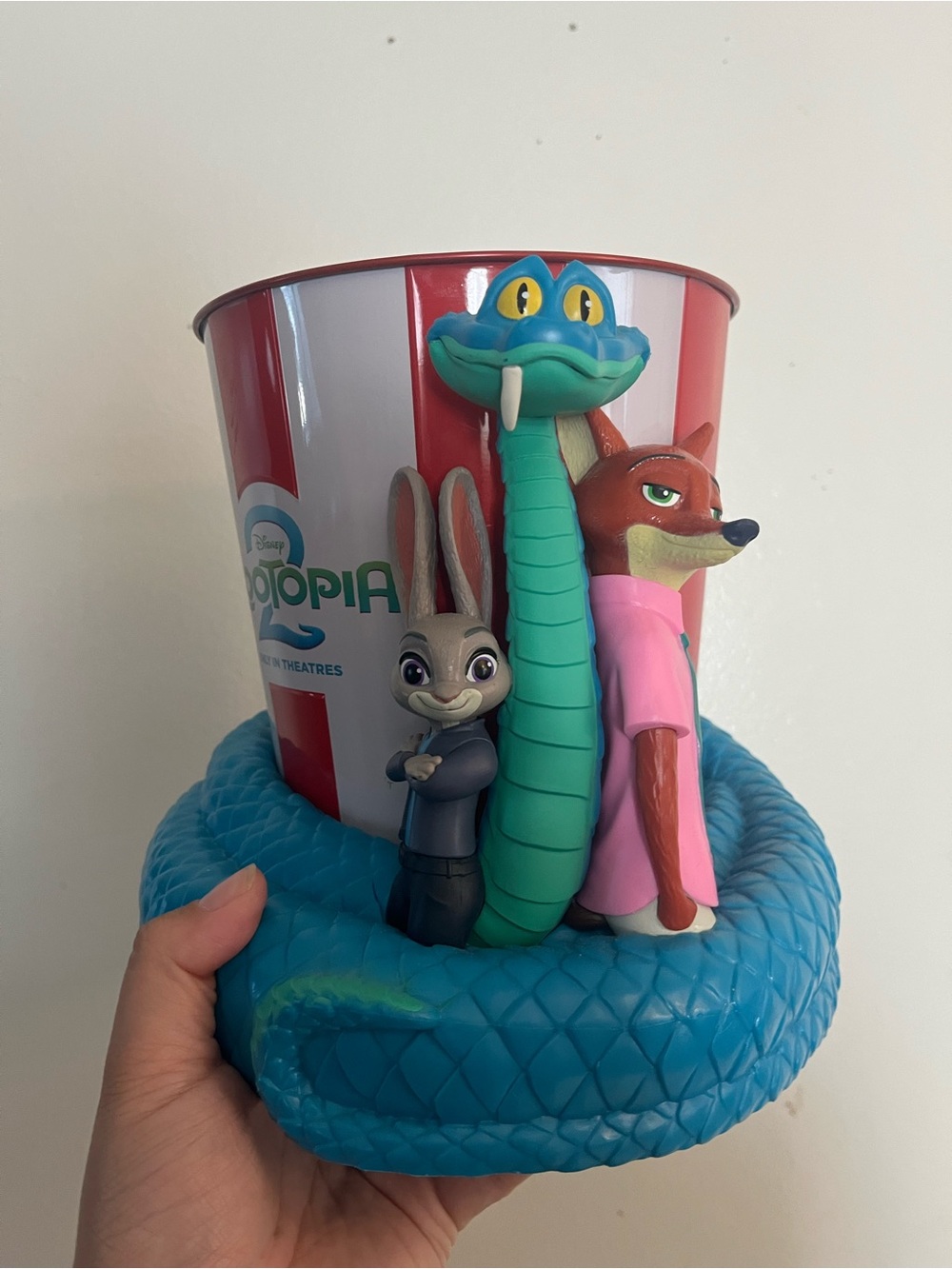 Disney Zootopia 2 Blue Snake Popcorn Bucket with Pink & Brown Characters